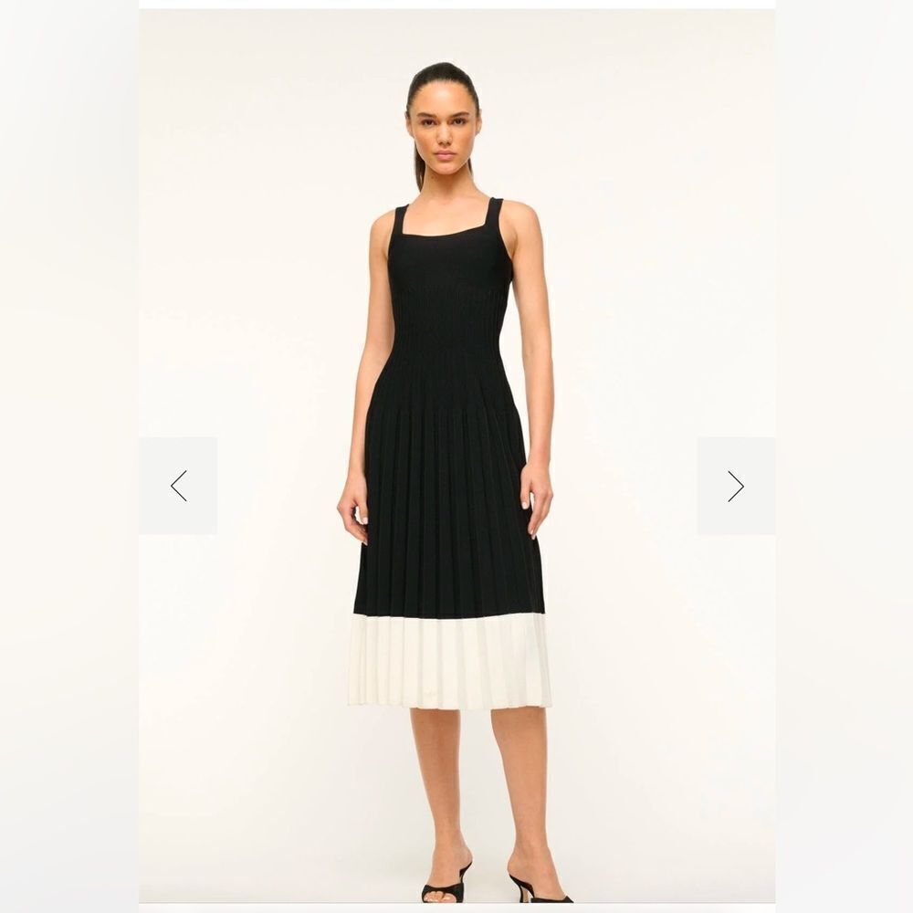 STAUD Ellison Elegant Black and White Pleated Dress